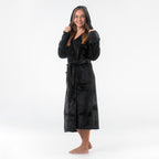 GAUBERT unisex fleece bathrobe with hood, long, black