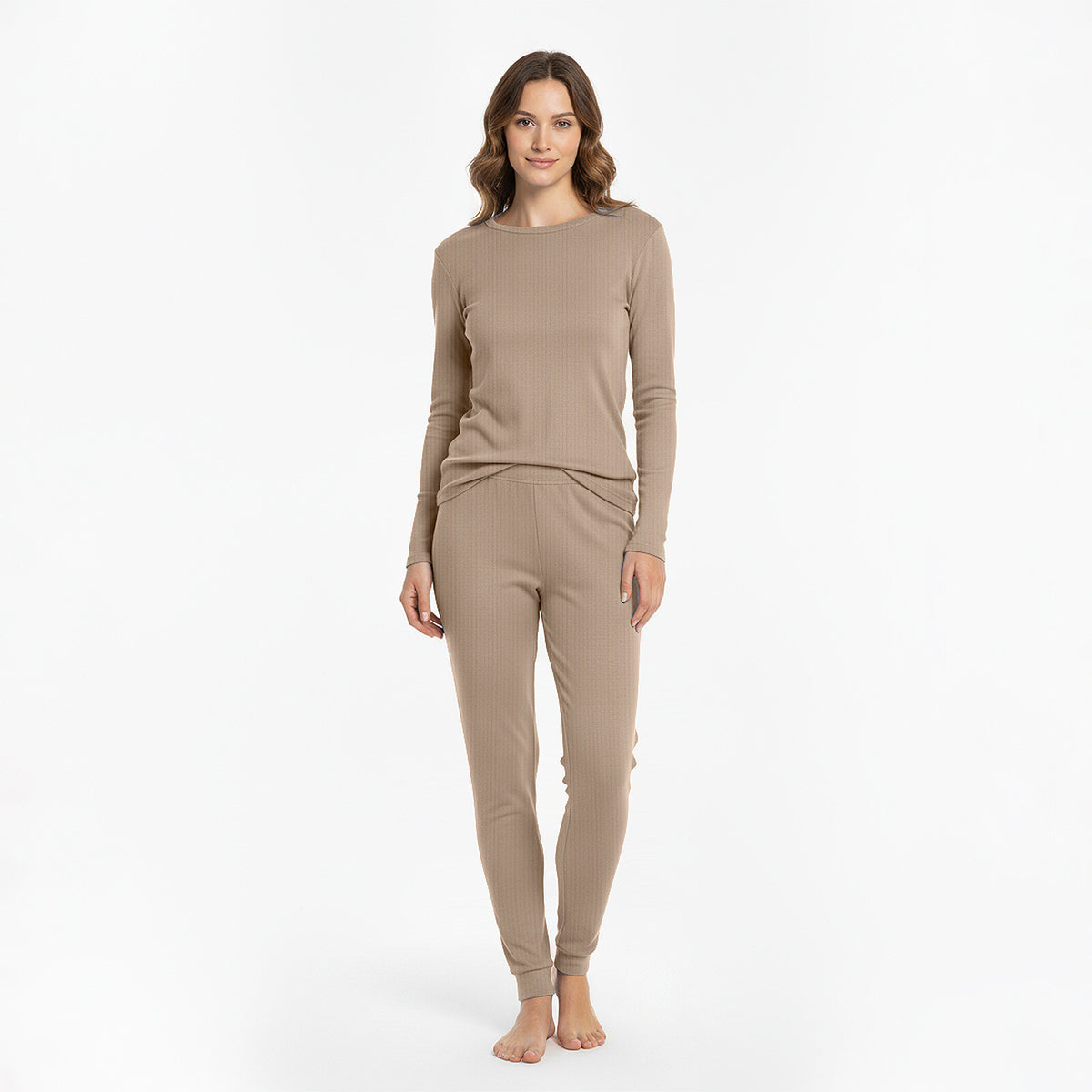HEAT BOOSTER women's long-sleeve thermal top with soft fleece inside, beige