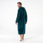 GAUBERT unisex fleece bathrobe with hood, long, teal