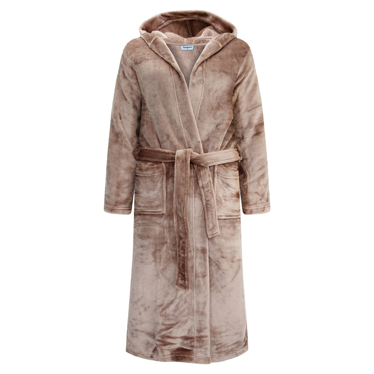 GAUBERT unisex fleece bathrobe with hood, long, sand