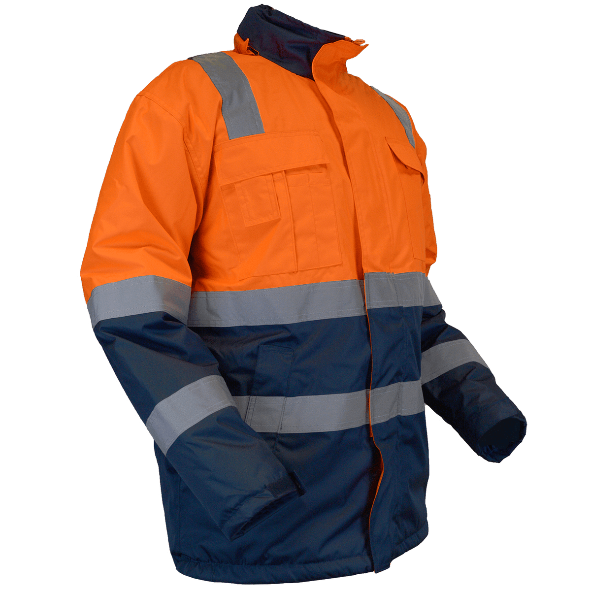 Orange high-visibility winter work jacket