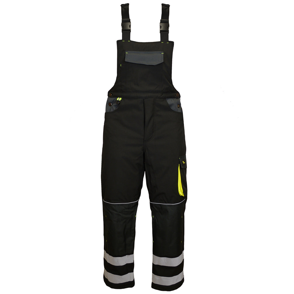 Winter work bib trousers with reflective tapes, black