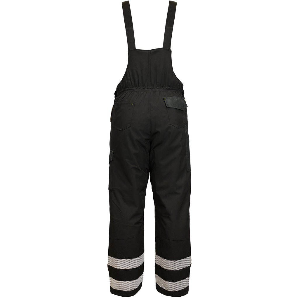 Winter work bib trousers with reflective tapes, black