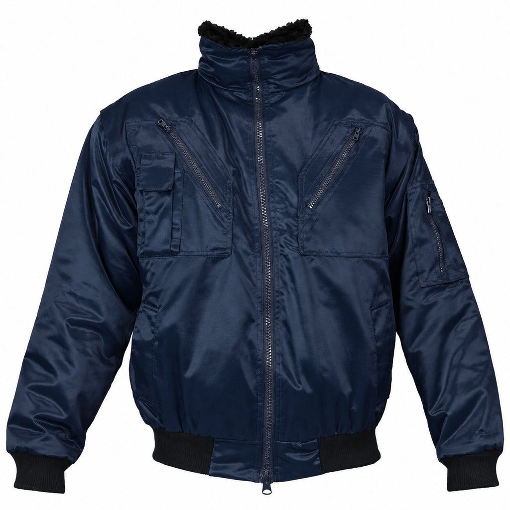 PILOT work jacket with detachable fur lining, blue
