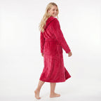 GAUBERT unisex fleece bathrobe with hood, long, burgundy
