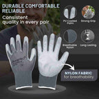 PU coated work gloves, grey, 12 pairs, individually packed