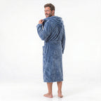 GAUBERT unisex fleece bathrobe with hood, long, grey