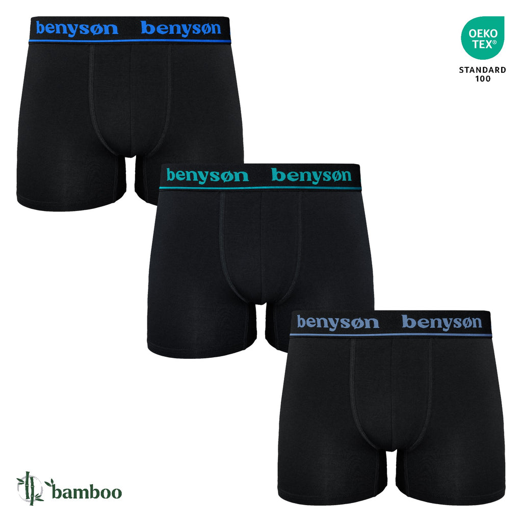 BENYSON men's bamboo viscose boxer shorts, 3 pcs, black with coloured waistband