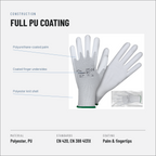 PU coated work gloves, white, 12 pairs, individually packed