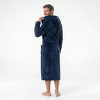 GAUBERT unisex fleece bathrobe with hood, long, navy