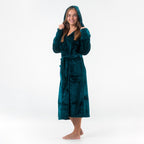 GAUBERT unisex fleece bathrobe with hood, long, teal