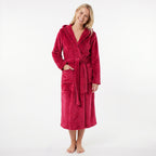 GAUBERT unisex fleece bathrobe with hood, long, burgundy