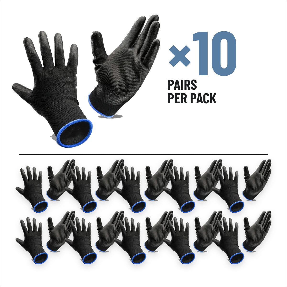 PU coated work gloves, black, 10 pairs, EN 388 4131X, size 10 (XL)