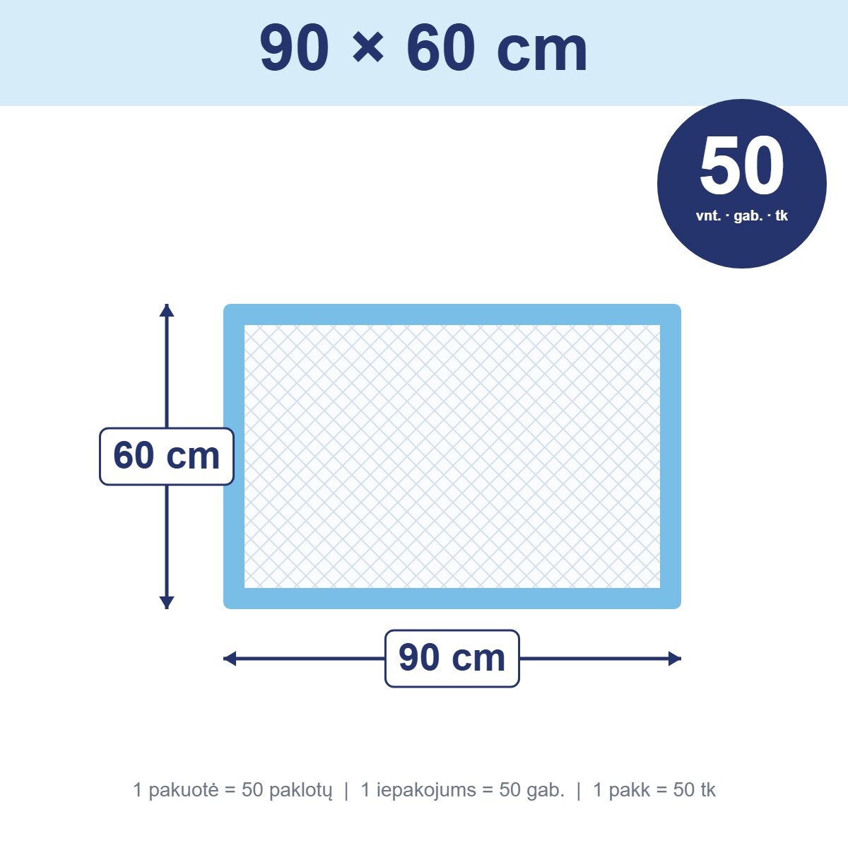 Hygiene pads for dogs and cats 90×60 cm, 50 pcs