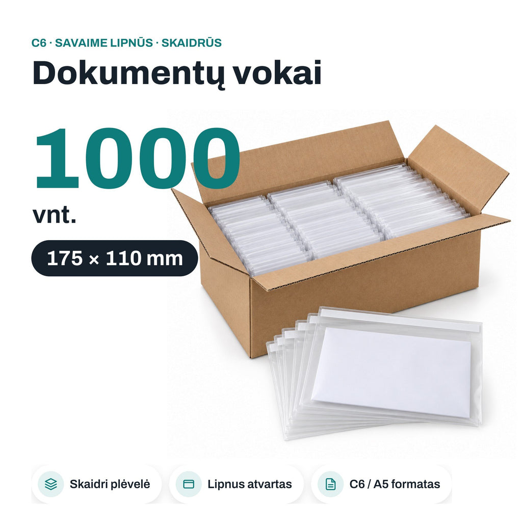 Riven Supply self-adhesive document pouches C6, 175 x 110 mm, clear, 1000 pcs