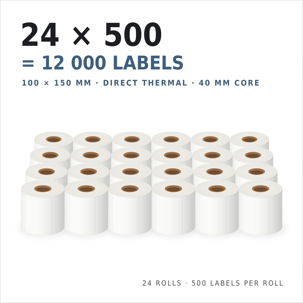 Riven Supply thermal labels 100x150 mm, 24 rolls of 500 (12,000 labels)